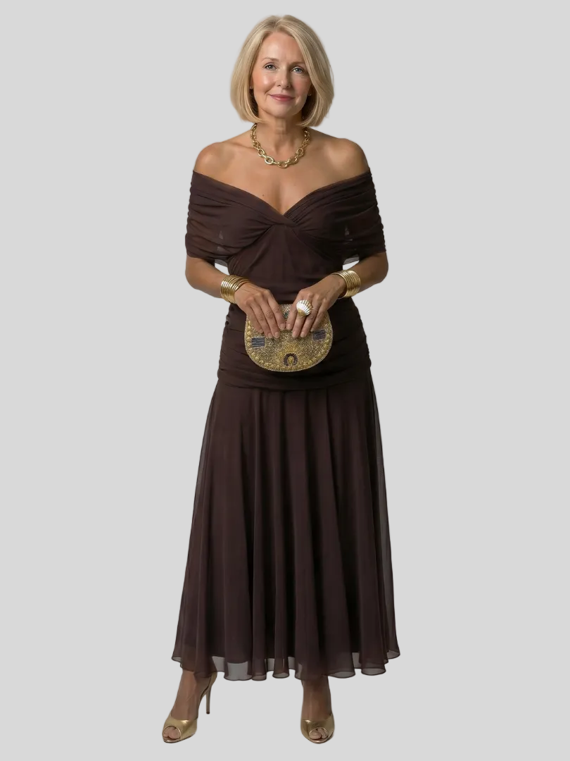 Marielle – Robe Longue Élégante à Épaules Dénudées