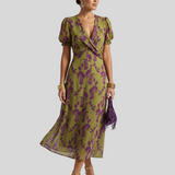 Camille – Robe Midi Élégante à Décolleté Croisé