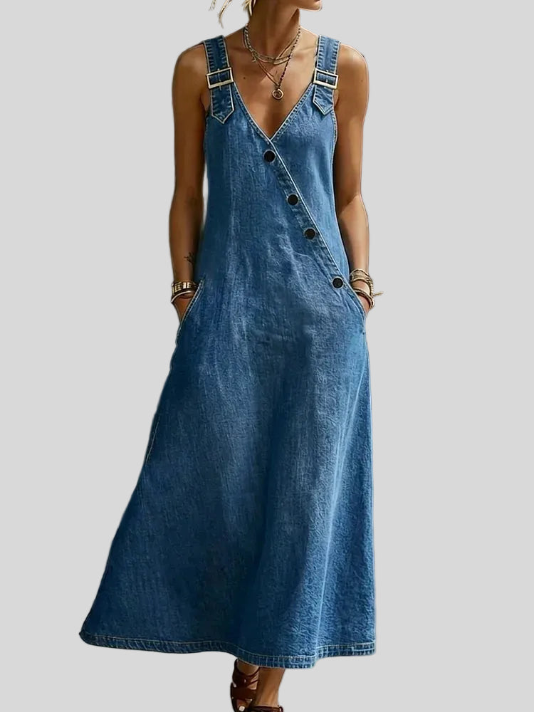 Vera - Robe longue en denim boutonnée