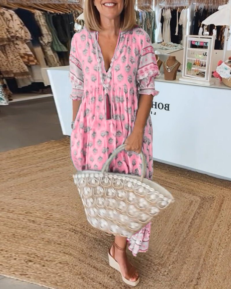 Mana - Robe Midi Florale Chic À Col En V