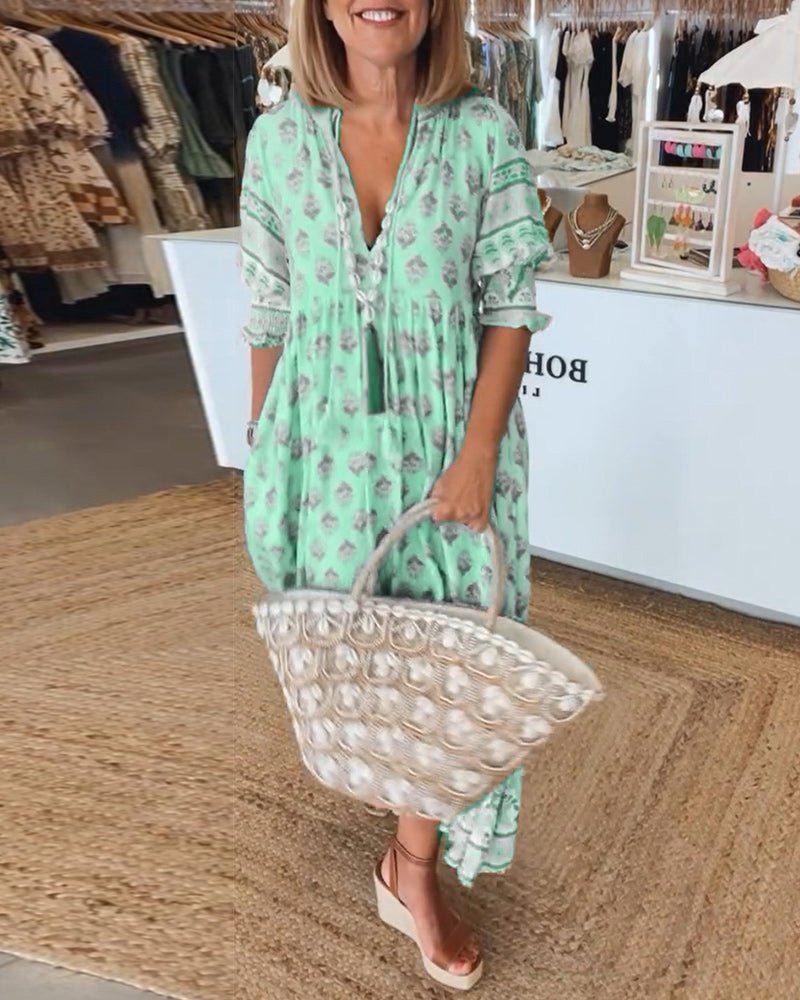 Mana - Robe Midi Florale Chic À Col En V