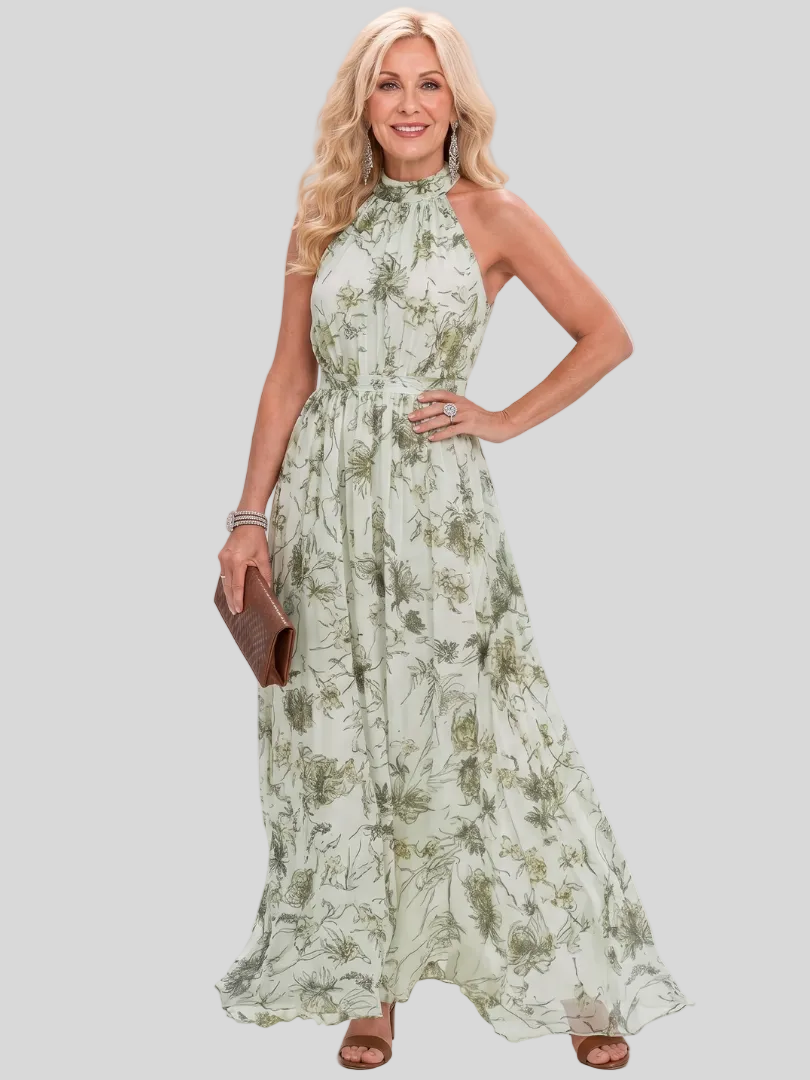 Amandine – Robe Longue Col Montant Élégance