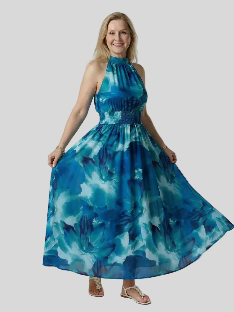 Clémence – Robe Midi Col Halter Raffinée