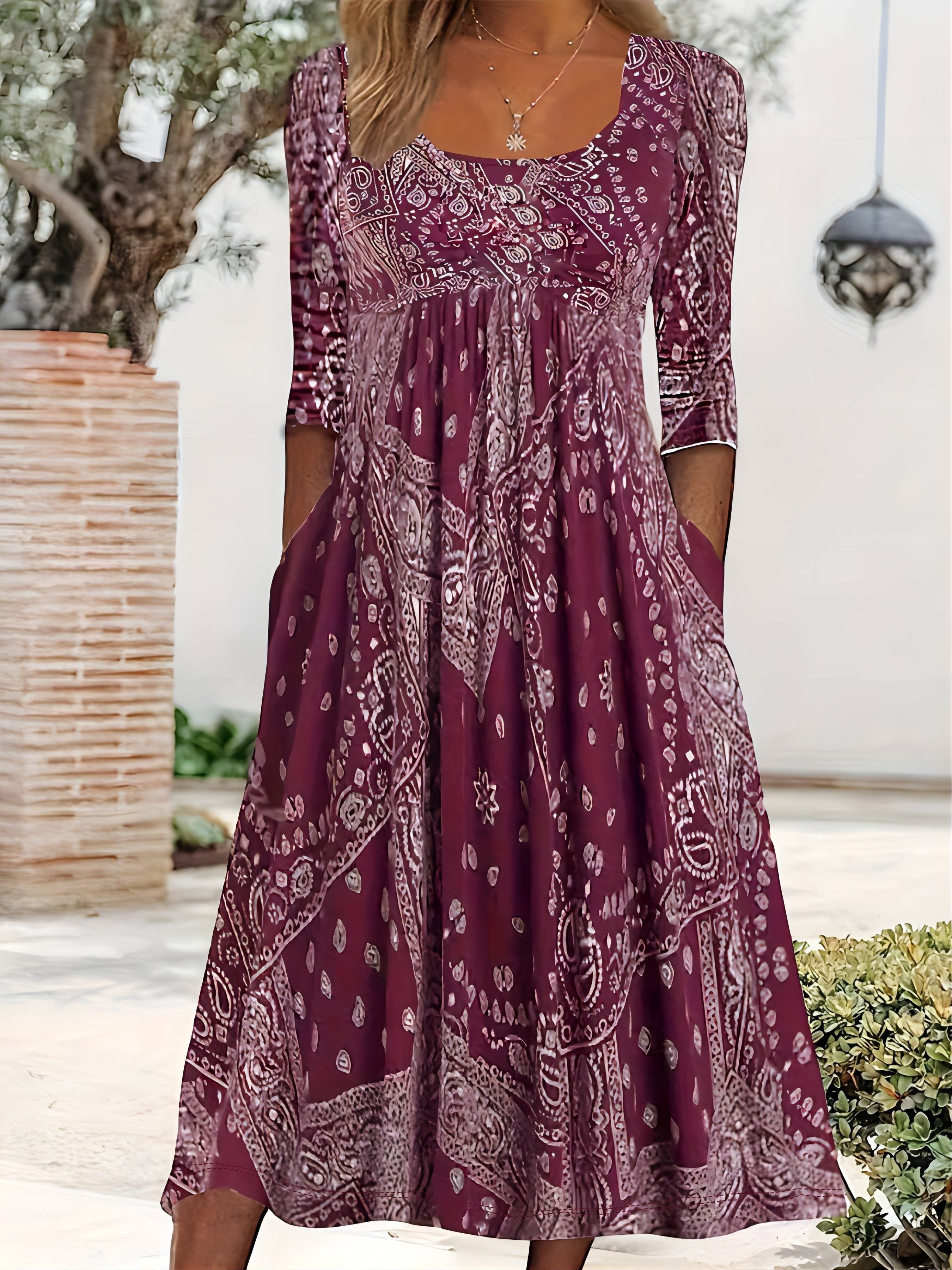 Elowen - Robe Midi À Manches Longues Casual