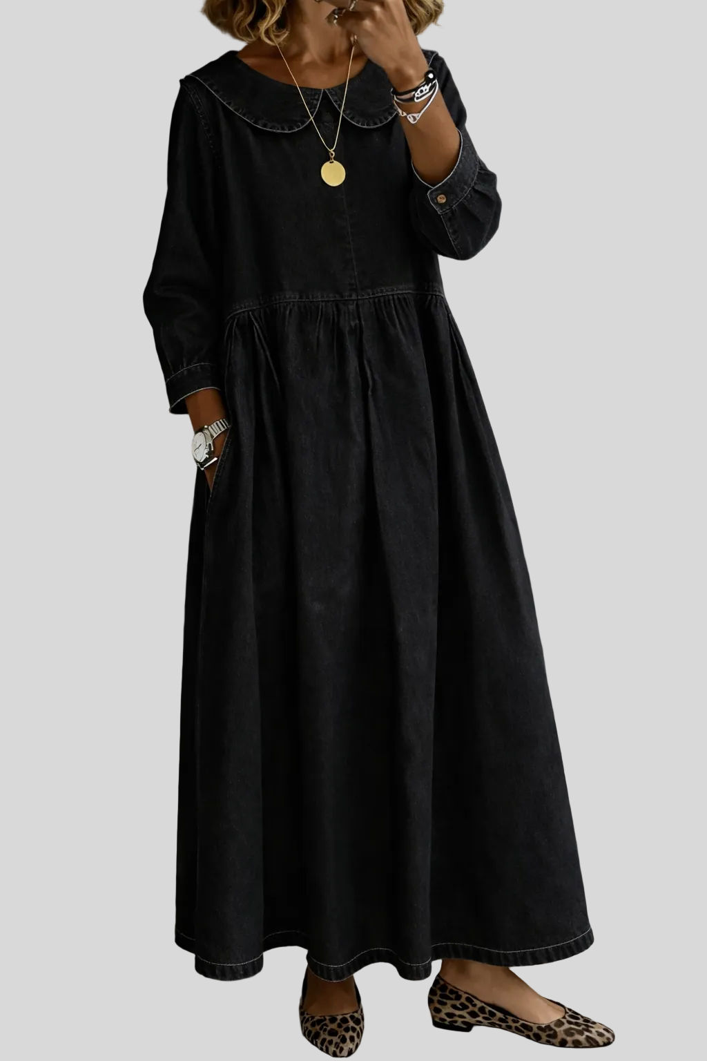 Clara - Robe en jean à col Peter Pan
