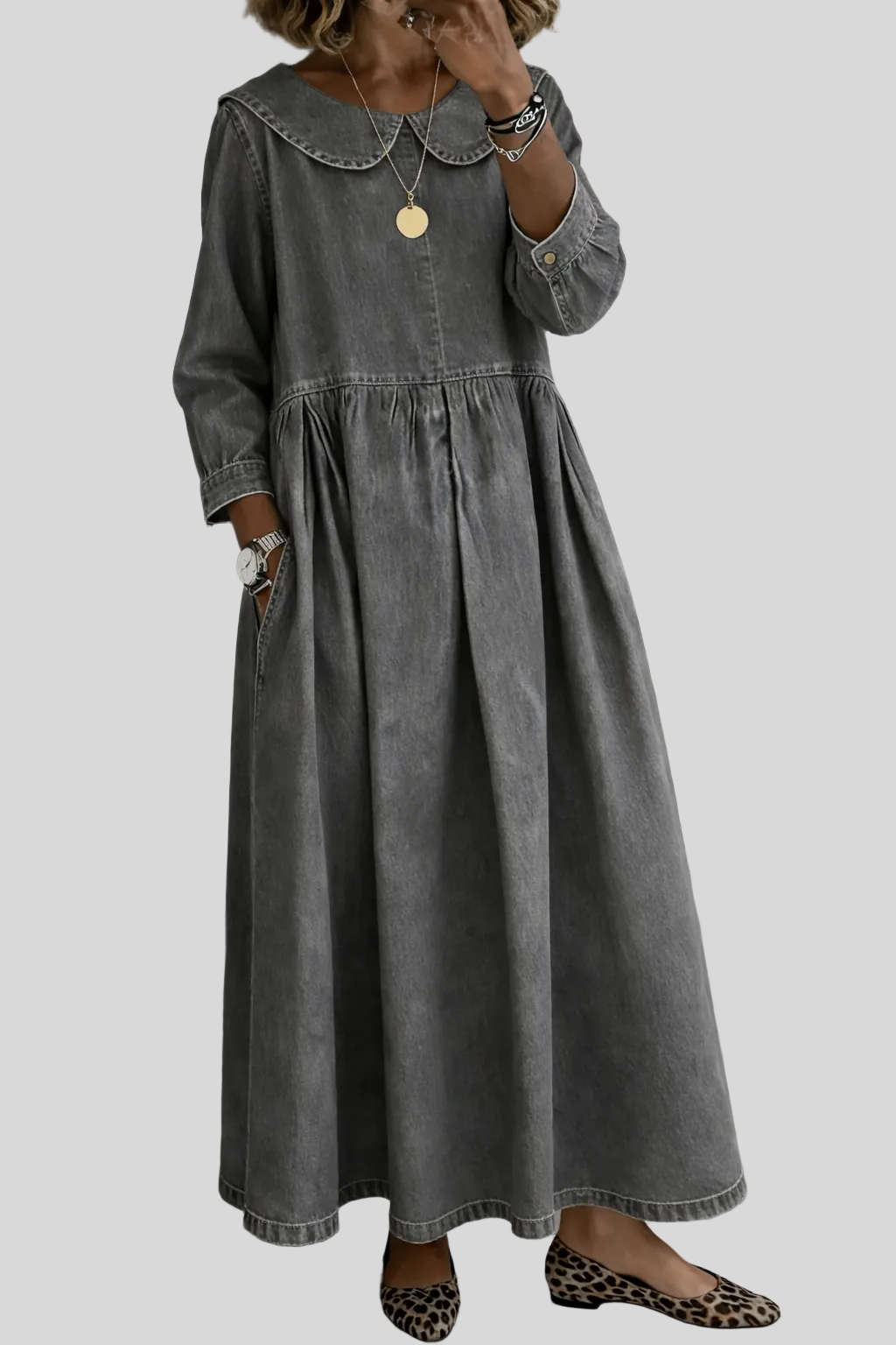 Clara - Robe en jean à col Peter Pan