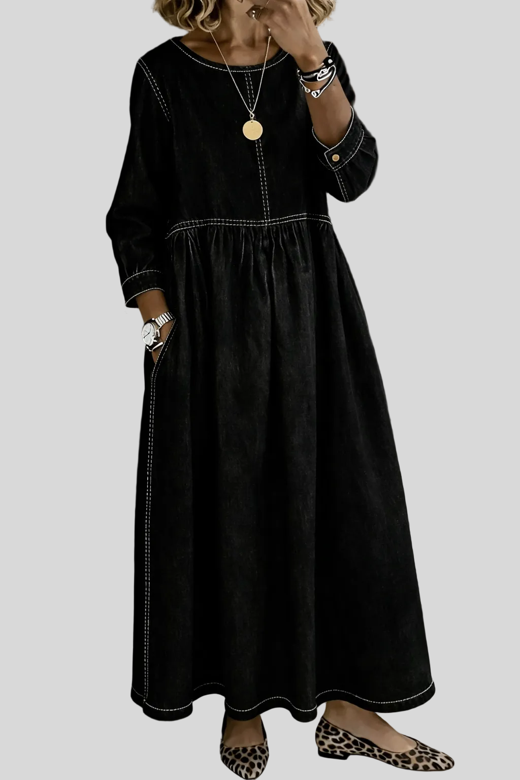 Melissa - Robe en jean col rond manches longues
