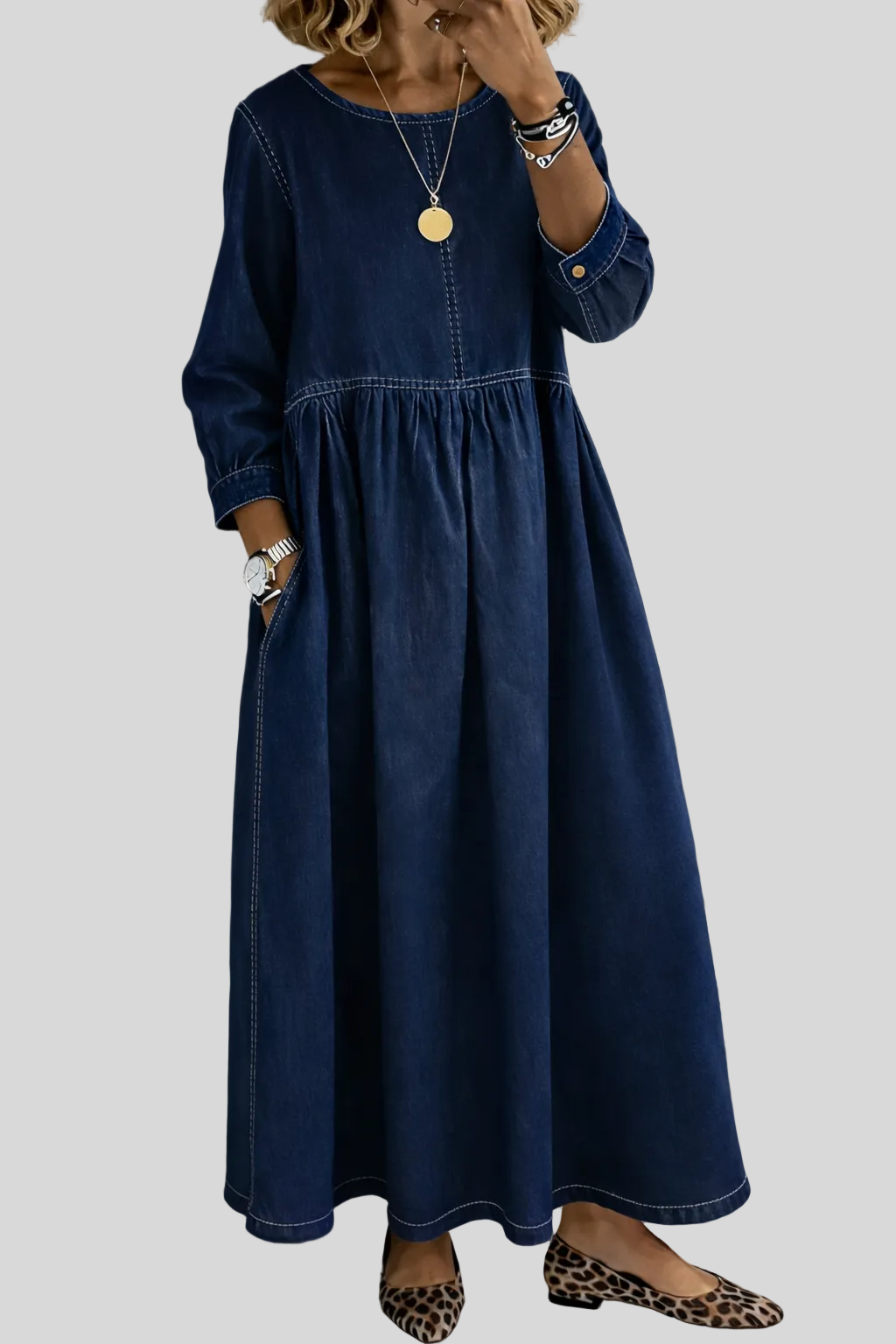 Melissa - Robe en jean col rond manches longues