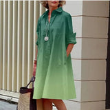 Novo Vestido Chemise Feminino 2026 Estilo Boêmio Manga Longa Estampado Sexy Boho com Bolsos Decote V Solto para Mulheres