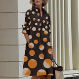 Novo Vestido Chemise Feminino 2026 Estilo Boêmio Manga Longa Estampado Sexy Boho com Bolsos Decote V Solto para Mulheres