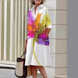 Vestido Longo Elegante com Estampa Floral 3D Digital e Botão Único, Estilo Delicado, Nova Tendência da Moda Feminina da Temporada.