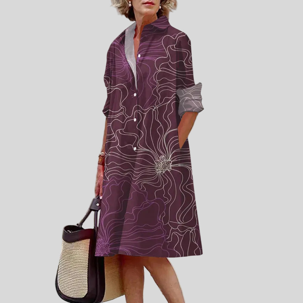 Solène - Robe Chemise Motif Artistique Élégant