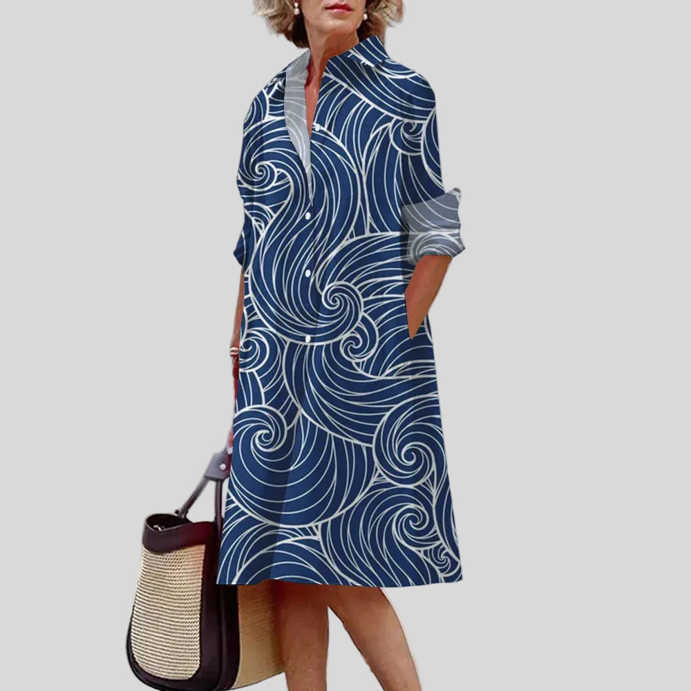 Solène - Robe Chemise Motif Artistique Élégant