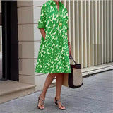 Camisa Elegante de Manga Longa com Estampa para Mulheres, Vestido Casual Solto com Bolso e Botões para Primavera e Verão