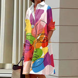 Vestido de manga comprida com estampa abstrata feminino, vestidos Midi para mulheres, festa elgant, moda outono