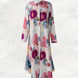 Vestido de Manga Longa para Mulheres, Estilo Casual de Férias, Vestido Midi A-Line com Cinto, Ajuste Slim, Estampa Floral