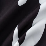 Vestido Casual Feminino de Manga Longa com Estampa de Folhas em Preto e Branco, Estilo de Férias, Vestido de Verão Solto e Fluido Midi