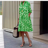 Camisa Elegante de Manga Longa com Estampa para Mulheres, Vestido Casual Solto com Bolso e Botões para Primavera e Verão