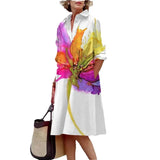 Vestido Longo Elegante com Estampa Floral 3D Digital e Botão Único, Estilo Delicado, Nova Tendência da Moda Feminina da Temporada.