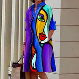 Vestido de manga comprida com estampa abstrata feminino, vestidos Midi para mulheres, festa elgant, moda outono
