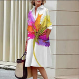 Vestido Longo Elegante com Estampa Floral 3D Digital e Botão Único, Estilo Delicado, Nova Tendência da Moda Feminina da Temporada.