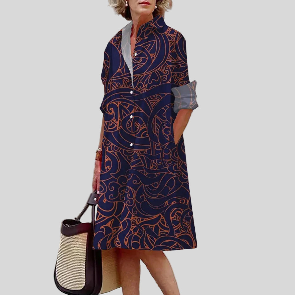 Solène - Robe Chemise Motif Artistique Élégant