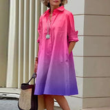 Novo Vestido Chemise Feminino 2026 Estilo Boêmio Manga Longa Estampado Sexy Boho com Bolsos Decote V Solto para Mulheres