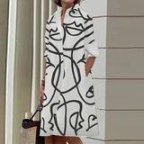 Vestido de manga comprida com estampa abstrata feminino, vestidos Midi para mulheres, festa elgant, moda outono