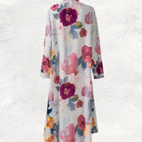 Vestido de Manga Longa para Mulheres, Estilo Casual de Férias, Vestido Midi A-Line com Cinto, Ajuste Slim, Estampa Floral
