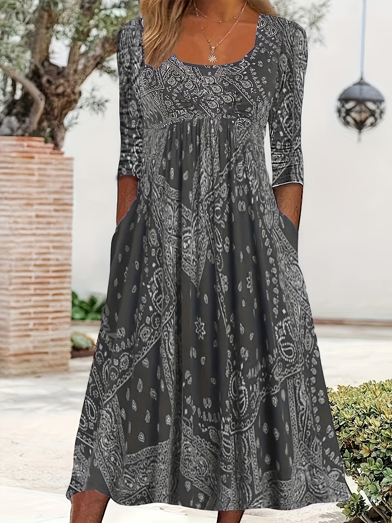 Elowen - Robe Midi À Manches Longues Casual