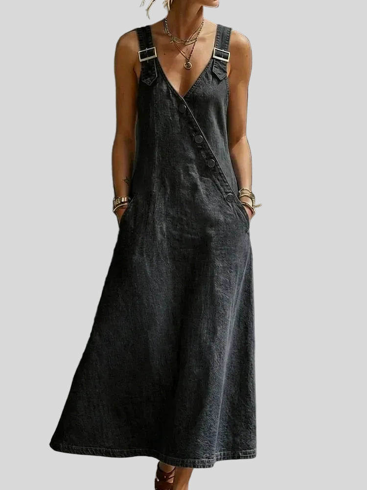 Vera - Robe longue en denim boutonnée