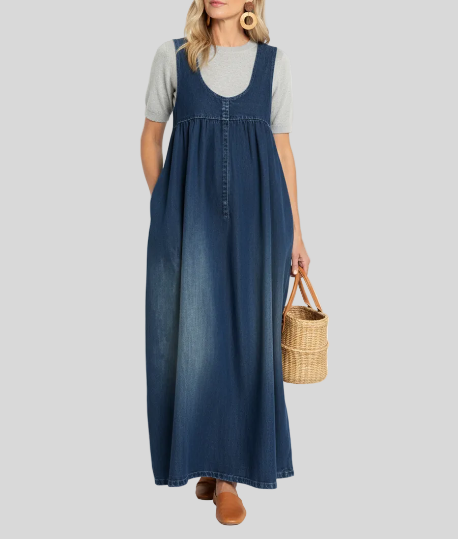 Karen - Robe maxi en denim lavé vintage